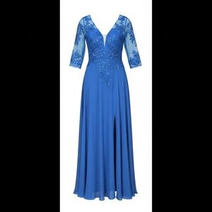 Benzde Royal Blue Lace Sequin V-Neck Evening Gown Dress 4538603 Size 12